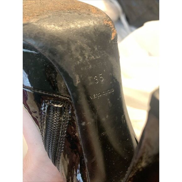 Prada Authentic Solid Black Patent Leather High Heel Ankle Boots Booties 5 - Picture 7 of 9